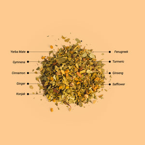 View of the loose leaf tea from Herbaly's Skinny Leaf Functional Tea showing the variety of herbs and ingredients